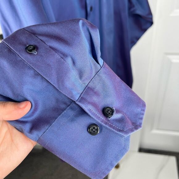 Sz XL Kenneth Cole XL 17.5 Collar Blue Purple Reflective Dress Up Shirt $60 MSRP - Picture 8 of 12